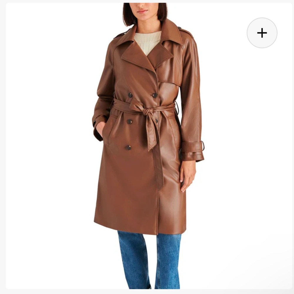NWT Steve Madden (REVOLVE) Women’s Ilia Trench Coat Faux Leather Dark Brown - Picture 4 of 11